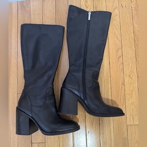 Steve Madden LIZA BLACK LEATHER Heeled Boots block heel